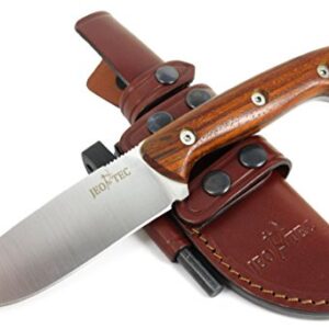 JEO-TEC Nº31: Couteau de Camping Randonnée Chasse Outdoor Survie Bushcraft Multifonctionnel, Manche en Bois de Cocobolo/Micarta, Lame INOX MOVA-58, Étui de Transport Position Multiple