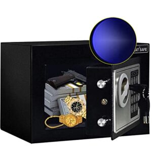 JUGREAT Coffre-fort avec lampe à induction numérique en acier sécurisé caché avec serrure, fixation murale ou armoire pour maison, bureau, hôtel, entreprise, passeport, argent