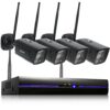 REIGY 3MP Système Surveillance WiFi Exterieure avec Spotlight, Kit Camera Videosurveillance 8CH 5MP NVR + 4X 1296P Camera, Audio Bidirectionnel Vision Nocturne Colorée Imperméable sans HDD Noir