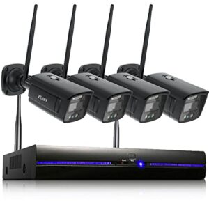 REIGY 3MP Système Surveillance WiFi Exterieure avec Spotlight, Kit Camera Videosurveillance 8CH 5MP NVR + 4X 1296P Camera, Audio Bidirectionnel Vision Nocturne Colorée Imperméable sans HDD Noir