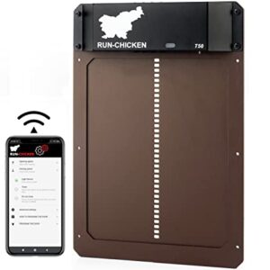 RUN-CHICKEN Porte de poulailler Automatique avec Batterie, Détection de la lumière, Minuterie du Soir et du Matin, Aluminium Porte Automatique poulailler, Trappe poulailler, Modèle T50, Brun