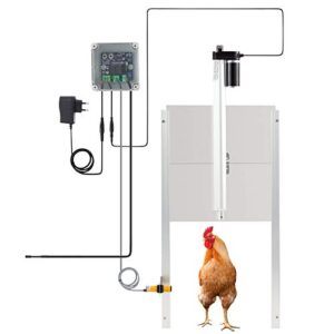 CO-Z Porte de poulailler automatique - 60 x 30 cm - Capteur de lumière avec télécommande - Kit d'ouverture pour un maintien sûr des poules (argenté avec contrôle photo)