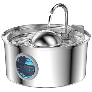Fontaine a Eau Chat INOX, AONBOY 3,2L Fontaine à Eau pour Chat, Fenêtre Transparente, Forme du Robinet, Multi-Filtration, Disponible pour Les Animaux de Petite et Moyenne Taille