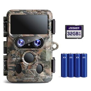 Caméra de Chasse Double Objectif 4K WiFi Bluetooth, iZEEKER 48MP Piege Photographique avec Vision Nocturne Starlight, Vidéos H.264 Ultra HD Temps de Déclenchement 0,1s avec Carte SD 32Go et 4 Piles AA