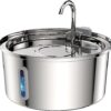 TOMXCUTE 3,2 L Fontaine pour Chats en Acier Inoxydable avec Fenêtre de Visualisation du Niveau d’eau, en Forme de Robinet, Lavable au Lave-Vaisselle, Pompe Silencieuse, Double Filtre