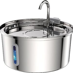 TOMXCUTE 3,2 L Fontaine pour Chats en Acier Inoxydable avec Fenêtre de Visualisation du Niveau d'eau, en Forme de Robinet, Lavable au Lave-Vaisselle, Pompe Silencieuse, Double Filtre