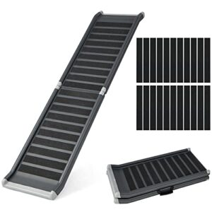 COSTWAY Rampe pour Chien Pliable avec Garde-Corps, Rampe Chien Voiture Antidérapante, Verrouillage, Poignée, Cadre en Métal sans Assemblage, pour Camions, SUV, Lits Surélevés, Charge 60 kg, Noir