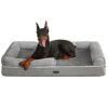 FEANDREA Panier pour Chien Orthopédique, Canapé, Lit pour Animaux, Rembourrage Moelleux, Bords Rehaussés, Housse Amovible et Lavable, 120 x 85 x 25 cm, Antidérapant, Gris Clair PGW078G02