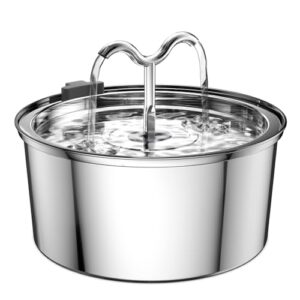 DOOOB Fontaine à Eau pour Chat - 3,2 l - en Acier Inoxydable - Distributeur d'eau Automatique pour Chien - avec 3 filtres de Rechange - Pompe Ultra silencieuse et Tapis de Nourriture imperméables