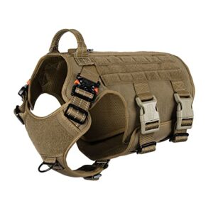 ICEFANG GN5 Harnais tactique pour chien, panneaux auto-agrippants, gilet MOLLE avec poignée, sans tirer, 6 boucles (taille L (1), marron réfléchissant)