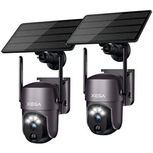 Xega Caméra de sécurité Solaire extérieure sans Fil 2 pièces 2K caméra de vidéosurveillance PTZ Caméra de Surveillance Wi-FI Vision Nocturne Couleur PIR/AI Détection Humaine Audio bidirectionnel