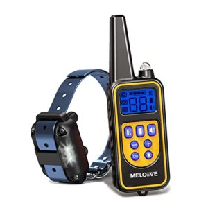 Meloive Collier de Dressage pour Chiens Rechargeable, Portée de 1000m, avec Mode Vibration, Son, Choc Statique et Lumière, IPX67 Résistant à L’Eau, Adapté Aux Chiens de Petites et Moyennes Tailles