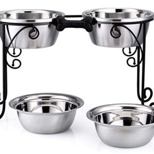 BestVida Gamelles surélevées pour Chien en Acier Inoxydable avec 4 Bols en Acier Inoxydable, Large