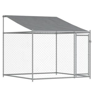 vidaXL Cage pour Chien avec Toit et Porte, Chenil d'Extérieur pour Chiots, Enclos pour Animaux de Compagnie, Parc pour Chien, Gris Acier Galvanisé