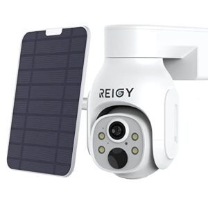 REIGY 3MP Camera Surveillance WiFi Exterieure sans Fil, Camera Solaire avec Batterie(8000MAH), avec Détection de Mouvements Vision Nocturne en Couleur Audio Bidirectionnel Etanche