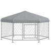 PawHut Chenil pour Chien extérieur, enclos Chien extérieur, 210 x 185 x 120 cm, avec Toit imperméable et Protection UV, enclos pour Chien, Porte verrouillable, Acier grillagé, Argent