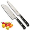 Set De Couteaux Professionnels Sabatier 2 Pièces – 13 Cm (5 Po) Santoku Et Couteaux Universels. Lame Full Tang. Acier Carbone Taillé Au Sol, De Haute Qualité.