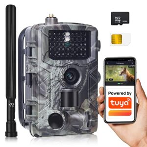 RecorCam 4G/LTE TUYA Serveur Cloud 2K 30MP App Caméra de Chasse, Caméra de Surveillance Prise en Charge de La Vidéo en Temps Réel, Vision Nocturne Infrarouge Invisible Angle de détection de 120°