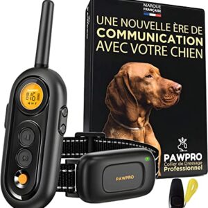 PAWPRO Collier de Dressage Anti aboiement pour Chien | Nouveauté 2023 Étanche, Rechargeable | 3 Modes BIP Vibration Choc | Design Luxe avec Clicker Dragonne | Notice en Français |