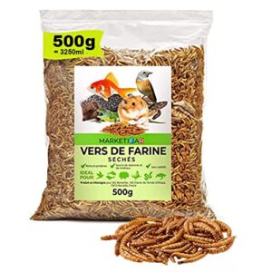 vers de Farine séchés - 500 GR - Nourriture pour Poissons, Oiseaux, Tortues, Hérissons, Rongeurs et Reptiles
