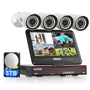 Hiseeu 5MP 8CH PoE Kit Caméra de Surveillance Extérieure, Kit Vidéo Surveillance avec 3To NVR, 4X5MP Caméra IP PoE, Audio Bidirectionnel, Vision Nocturne Couleur, Accès à Distance, Enregistrement 24/7