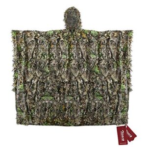 Zicac Poncho Camouflage avec Feuilles 3D Cape Militaire CS Taille Unique pour Chasse Photographie