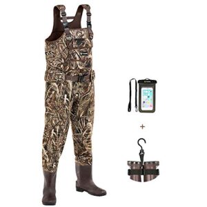 TIDEWE Realtree MAX5 Cuissardes de poitrine avec crochet de suspension pour bottes pour homme, cuissardes imperméables en néoprène pour la chasse avec ceinture amovible (taille 10)