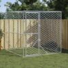 Tidyard Chenil d’extérieur pour Chiens argenté 2x2x2 m Acier galvanisé, Parc Enclos pour Animaux en Métal de Jardin, Clôture Chien Exterieur, Cage d’exercice pour Chiens Lapins