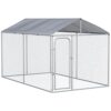 PawHut Chenil en métal galvanisé pour Chiens avec auvent en Tissu Oxford et Porte verrouillable, 400x230x232cm, Argent