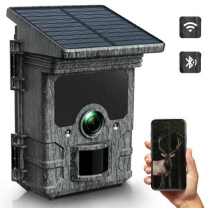 Caméra de Chasse Solaire 4K 46MP, Camera Chasse WiFi Bluetooth Étanche IP66, Camera de Chasse 36pcs LED Infrarouge 20m Grand Angle 120° Détecter Caméra Chasse Nocturne Vitesse de Dclenchement 0,2s