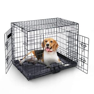 Cage pour Chien (91cm) – Cage Chien Pliante en métal Noir avec 2 Portes (Avant et côté) avec Plateau de Base en Plastique résistant à la Mastication et poignée de Transport (Grande Taille)