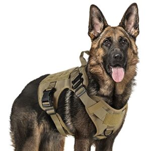 rabbitgoo Harnais Tactiques pour Chien L Marron, Gilet à Anneaux pour Chiens de Travail Militaires, Harnais Militaires Chien d’Entraînement sans Tension, avec Pinces à Sangle pour Randonnées et Chasse