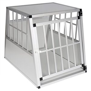 EUGAD Cage de Transport pour Chiens en Aluminium et MDF avec Porte, Boîte de Transport en Voiture pour Grands Chiens, Husky, Labrador, Golden Retriever, Samoyède, Argent, L85 x H69 x P65 cm 0048HT