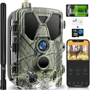 Caméra de Chasse 4G 36MP 4K Vidéo, lithium 5000mAh,Camera de Chasse Vision Nocturne avec App Gratuite Carte SIM, Vidéo en Temps Réel, 940nm Infrarouge LEDs, Vitesse de Déclenchement 0,2s,IP66 Étanche