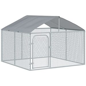PawHut Chenil extérieur avec Toit pour Chien 5 m² - Parc grillagé 230 x 230 x 175 cm - Espace Couvert - Acier galvanisé