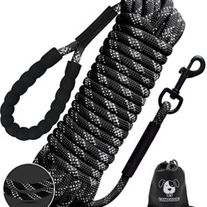 CANDYDOG Longe pour Chien 10m, Corde avec Poignée Rembourrée, Convient aux Chiens de Petite à Grande Taille, Noire - Laisses Classiques Laisses et de Dressage