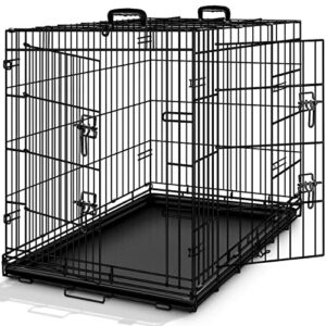 TRESKO Cage de Transport pour Chien Pliable | 2 Portes | Transportable | Caisse de Transport en métal (L - 91 x 58 x 64 cm)