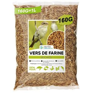 vers de Farine séchés, 160gr, Friandises pour Oiseaux, Poissons, Tortues, Hérissons, Rongeurs et Reptiles