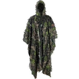 PELLOR Outdoor 3D Leaves Camouflage Ghillie Poncho Camo Cape Cloak Stealth Ghillie Suit Military CS Woodland Hunting Clothing Free Size (Vert)