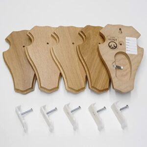 EUROHUNT REH Lot de 5 panneaux de trophée en chêne clair AF 21 cm x 13 cm avec 5 pinces à cornes en plastique