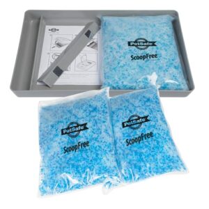 Plateau réutilisable PetSafe ScoopFree avec litière cristal non agglomérante + 2 paquets supplémentaires de litière cristal Bundle, Compatible avec toutes les bacs à litière autonettoyants ScoopFree