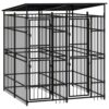 Chenil d’Extérieur avec Toit pour Chiens Acier 3,69 m² Cage Enclos