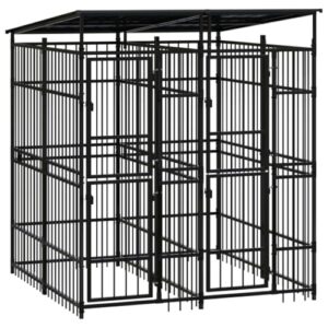 Chenil d'Extérieur avec Toit pour Chiens Acier 3,69 m² Cage Enclos