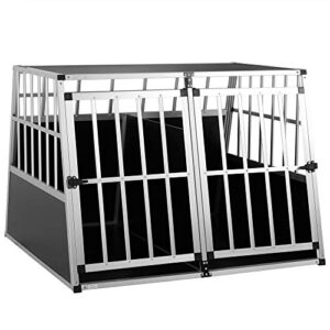 Cage de Transport Taille XXL pour Animaux domestiques Aluminium MDF 2 Portes Noir Argent Caisse Chien Chat Rongeur boîte Box de Transport Voiture