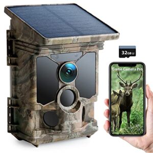 CEYOMUR Caméra de Chasse Solaire 4K 30fps, WiFi Bluetooth 40MP Camera de Chasse avec Carte Micro SD U3 32GB Vision Nocturne Activée par Mouvement IP66 Étanche pour Surveillance de la Faune