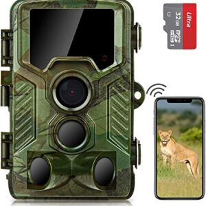 coolife Caméra de Chasse WiFi 4K 32 MP Distance de Déclenchement 25m Vitesse de Déclenchement 0.1s Caméra Chasse Infrarouge 49 pcs 850nm IR LEDs piege Photographique avec Carte 32G