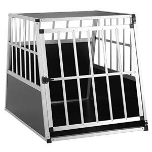 Cage de Transport Taille L pour Animaux domestiques Aluminium MDF 1 Porte Noir Argent Caisse Chien Chat Rongeur boîte Box de Transport Voiture