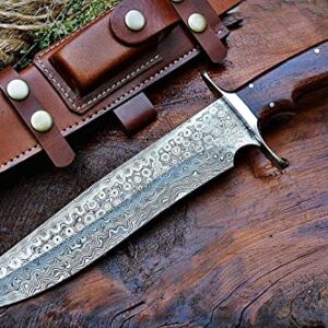 BIGCAT ROAR - Couteau de chasse en acier Damas fait main avec étui. 14 pouces. Lame fixe avec manche en bois de noyer. Couteau de ceinture EDC pour homme - Patriot