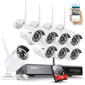SANNCE 8CH 5MP NVR Kit de Surveillance sans Fil avec Disque Dur de 1 to, 8X 3MP Caméra de Vidéo Surveillance, Etanche IP66 pour l’Extérieur et l’Intérieur, Accès à Distance, Alarme Mouvement