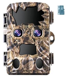 Dsoon Camera de Chasse 4K 32MP, Caméra de Chasse avec Vision Nocturne avec Carte Mémoire 32G, étanche IP66, Vitesse de Déclenchement de 0,1s, Jusqu' 20m Caméra Chasse Infrarouge Vision Nocturne